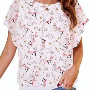 Flounce Batwing Floral Pink Women's Top